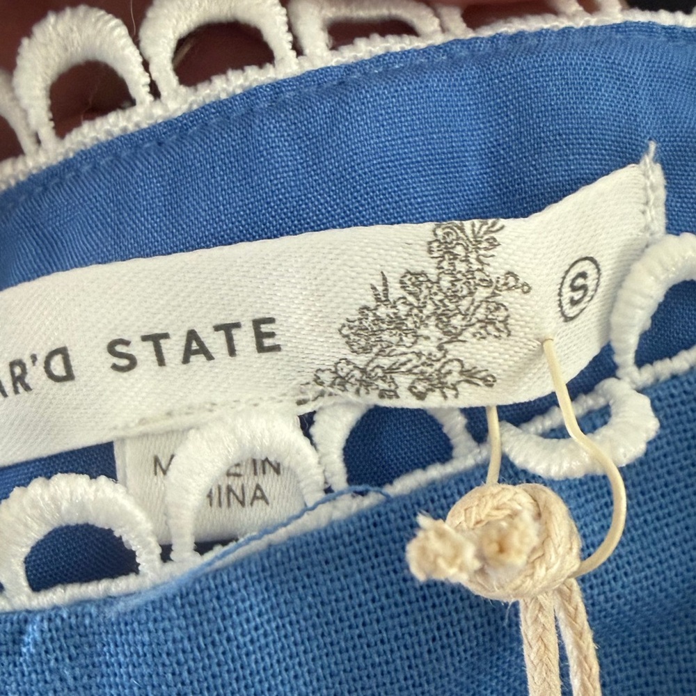 Altar'd State Blue Puff Sleeve Mini Dress with White Trim - Picture 6 of 8